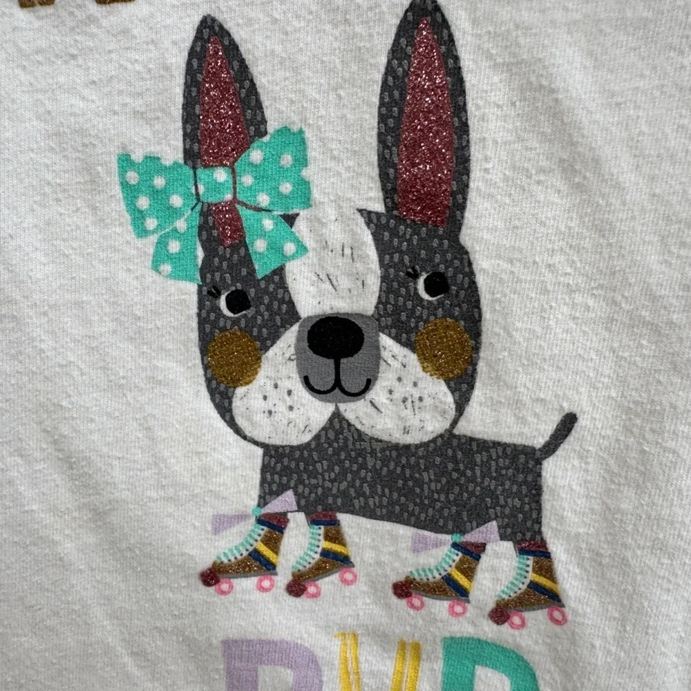 GAP 3T Girls White Multicolor Roller Pup Short Sleeve Tee Shirt Blouse
